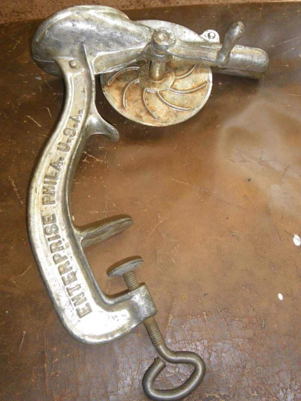 Vintage Enterprise PHILA. USA 16 Cherry Stoner Cast Iron Silver Clamp-On Pitter